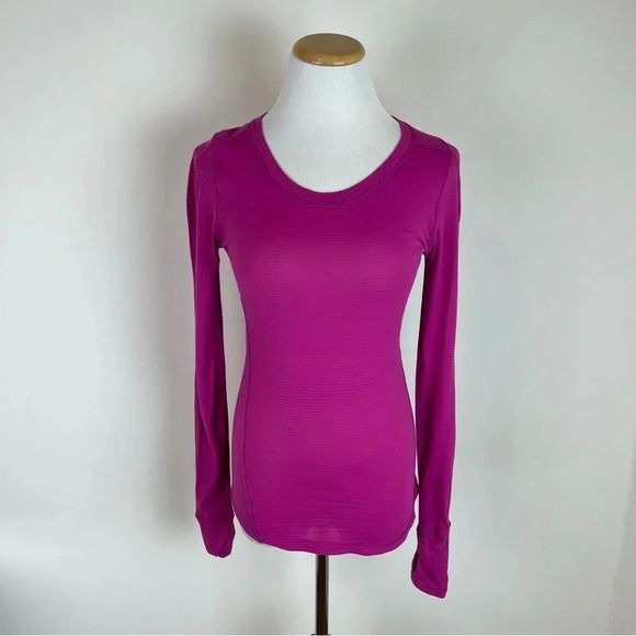 Lululemon Long Sleeve Striped Hot Pink Workout Top Size 4 B8 - Picture 1 of 3